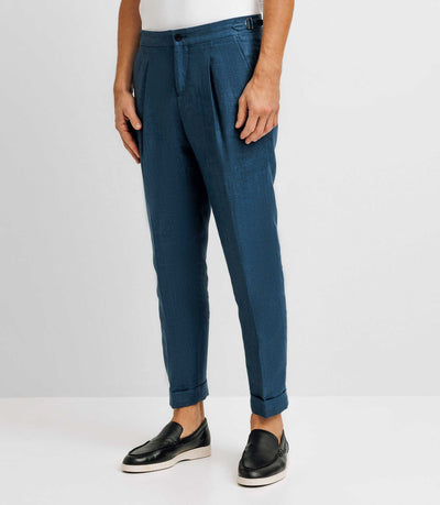 Pantalon ville en lin bleu indigo - IZAC
