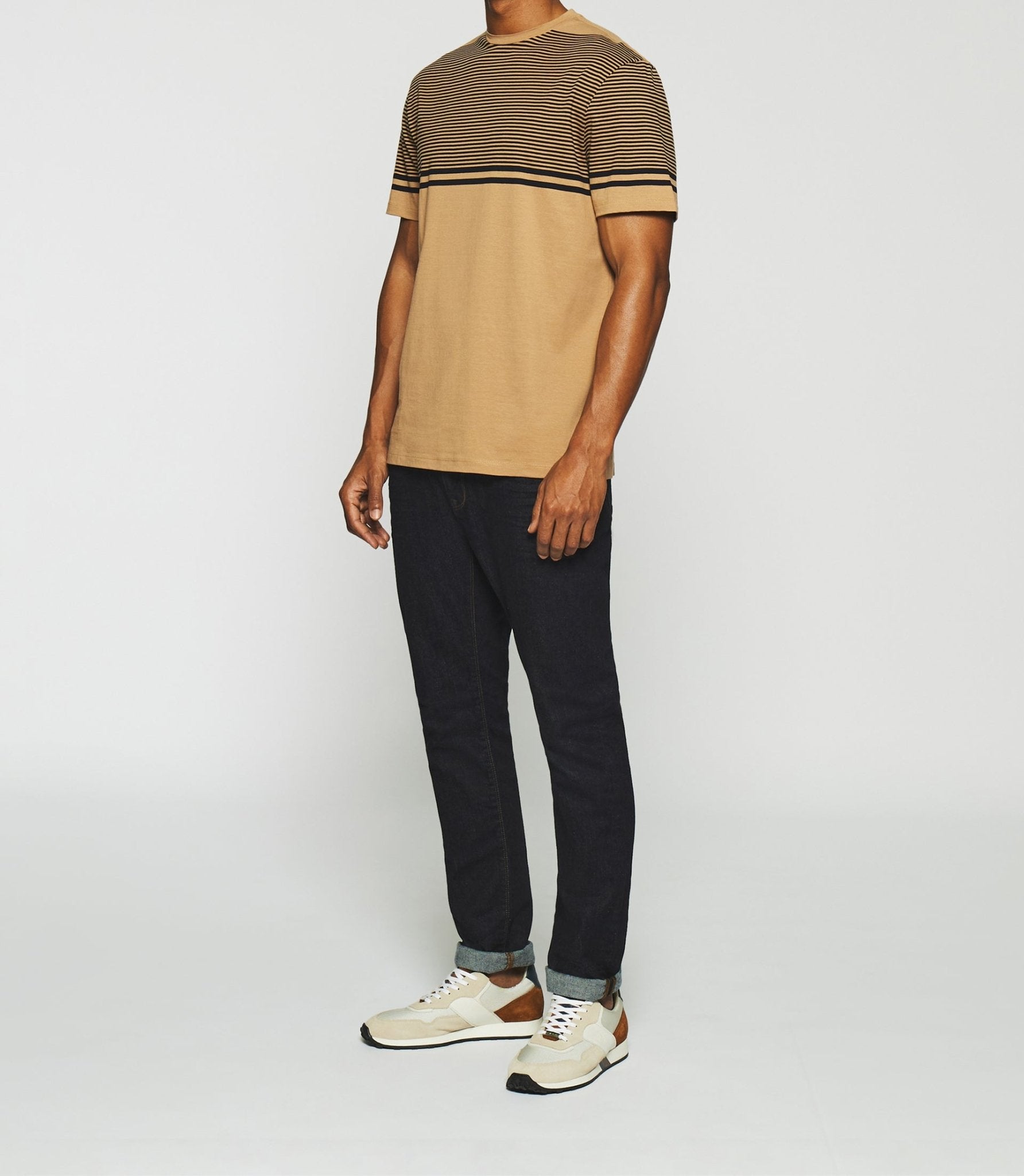T-shirt à rayures camel et marine GORDIE - IZAC