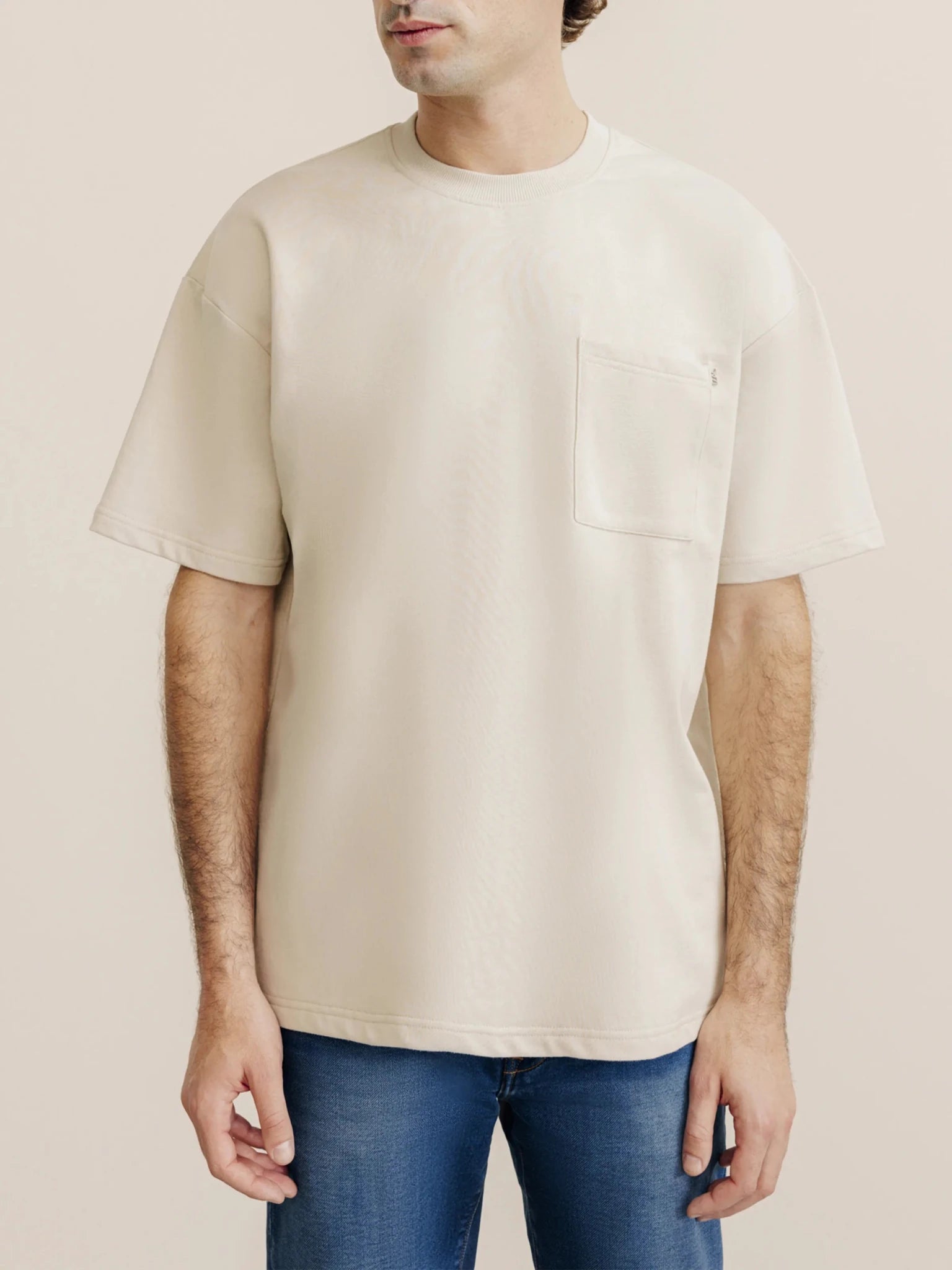 T-shirt uni oversize col rond beige - IZAC