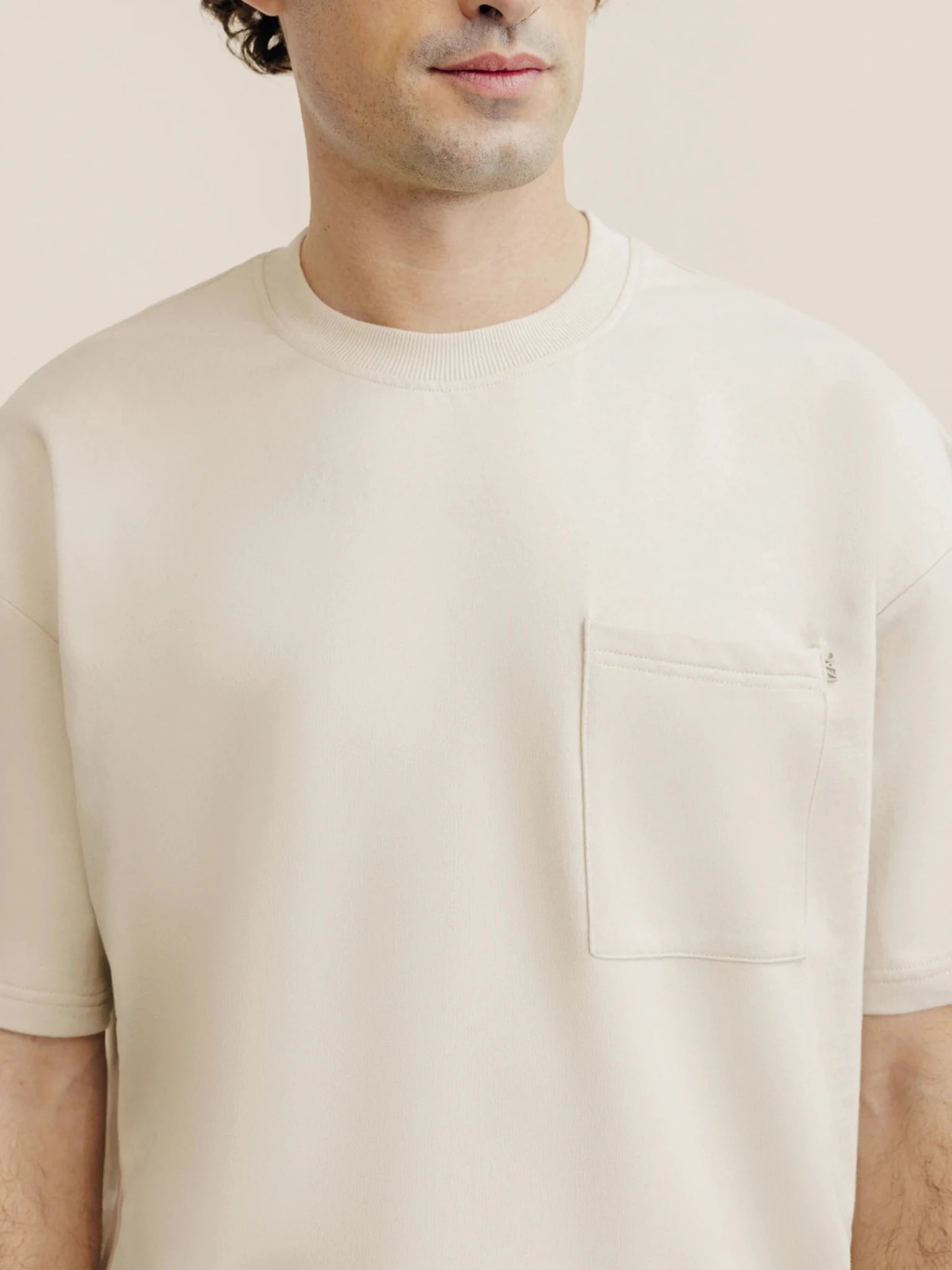T-shirt uni oversize col rond beige - IZAC