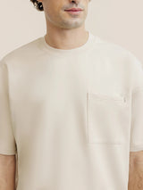 T-shirt uni oversize col rond beige - IZAC