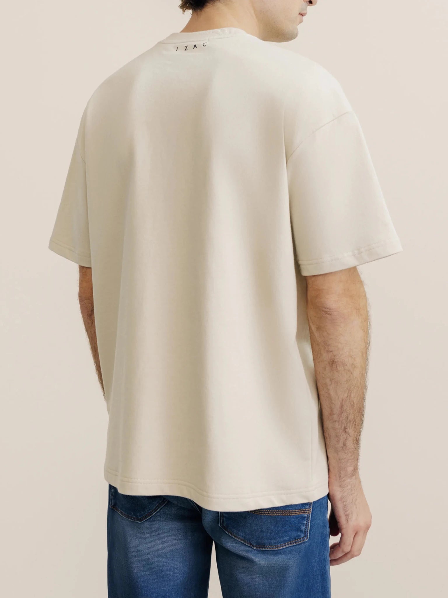 T-shirt uni oversize col rond beige - IZAC