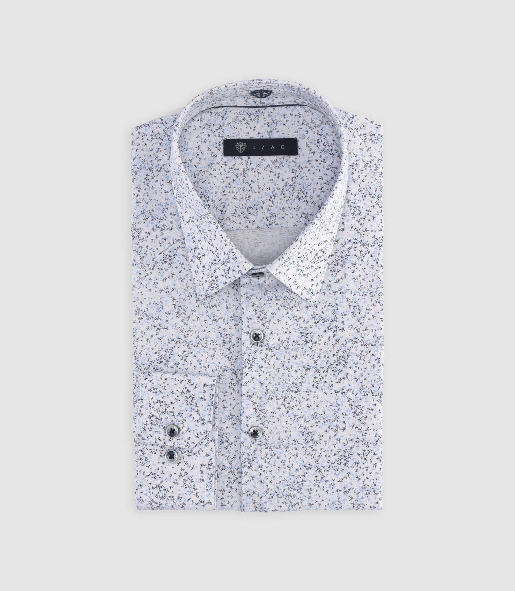 Chemise slim à imprimé floral blanche et marine MANU - IZAC