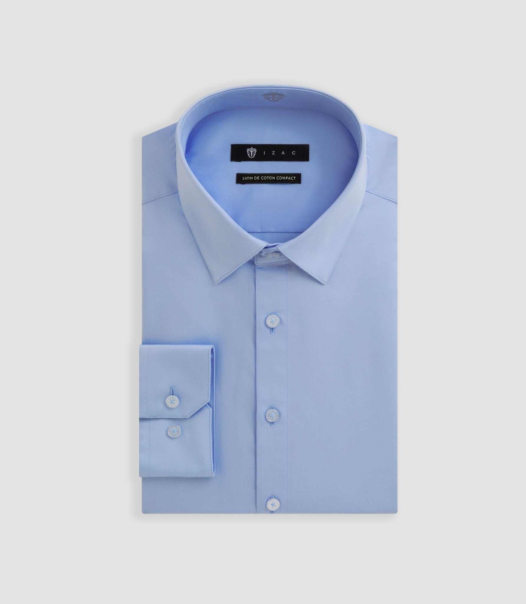 Chemise slim en satin de coton bleu glacé SATINSLIM - IZAC