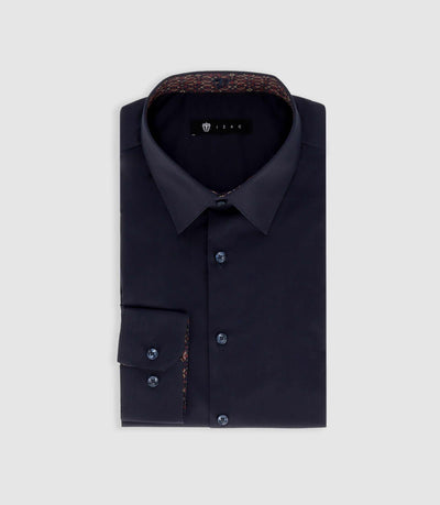 Chemise unie à fantaisie marine PAOLO - IZAC
