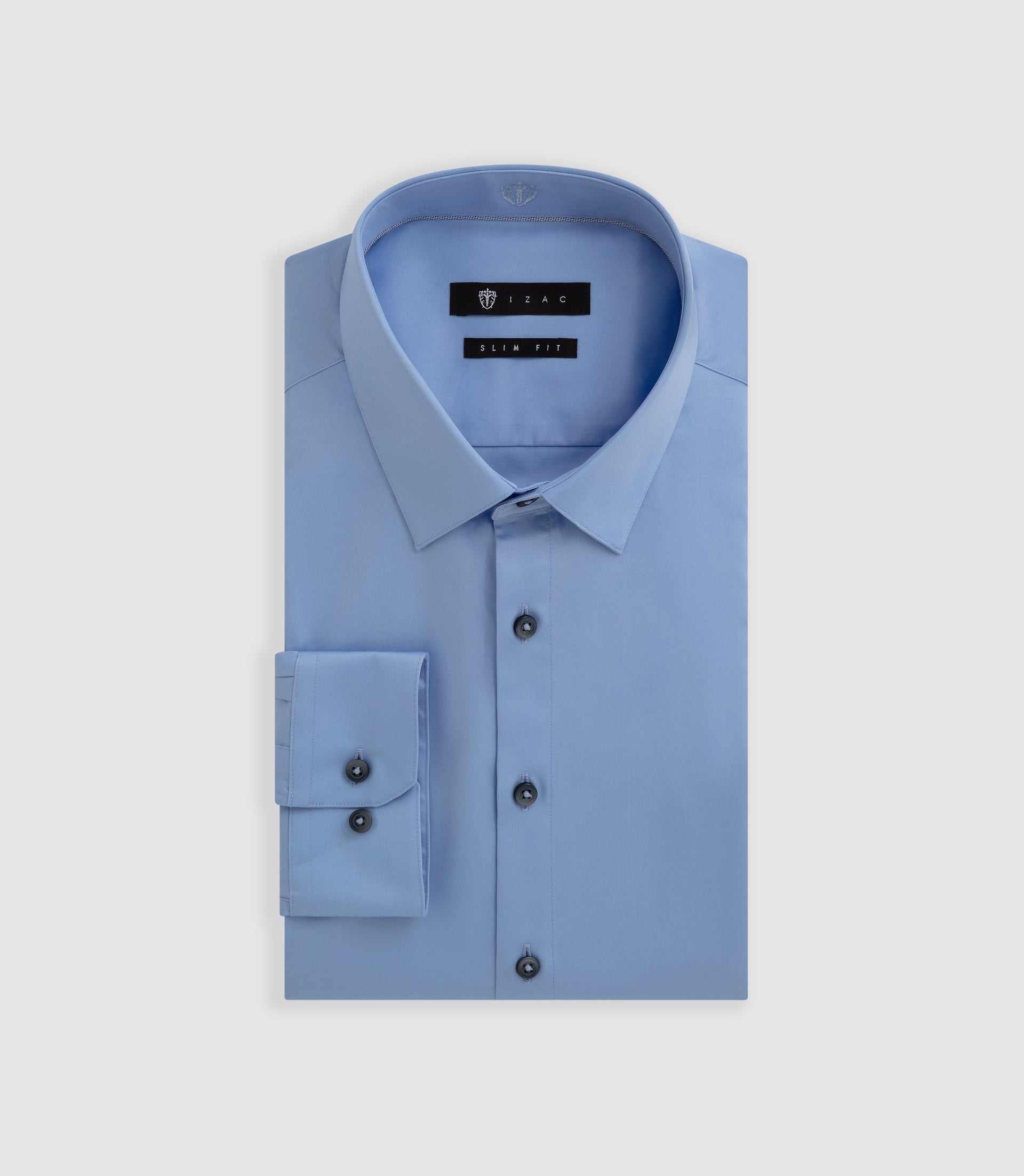 Chemise slim en satin coton bleu pastel SATINSLIM - IZAC