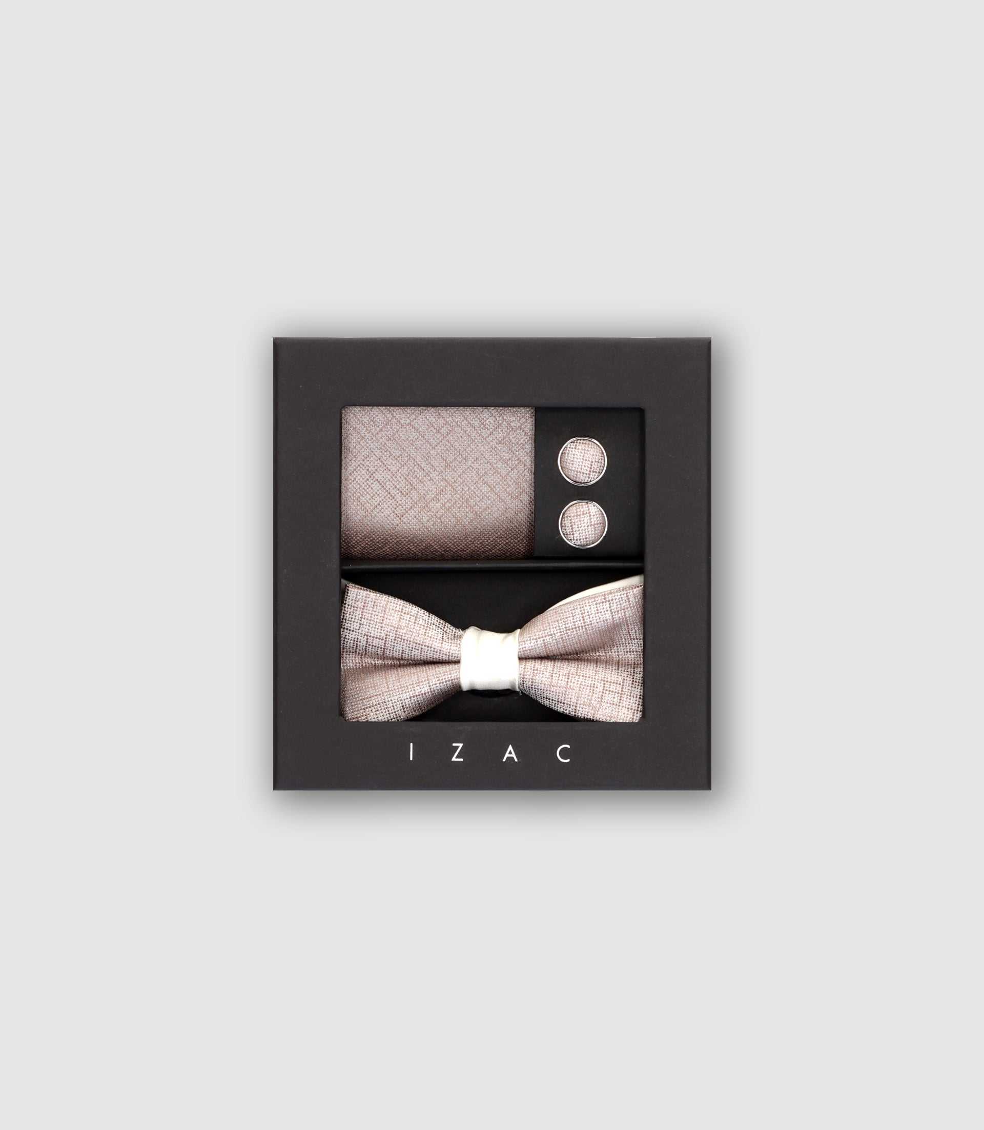 Coffret nœud papillon et boutons de manchette beige BOXUNI - IZAC