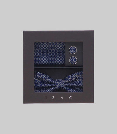 Coffret noeud papillon, pochette, bouton de manchette marine TIMOTE - IZAC