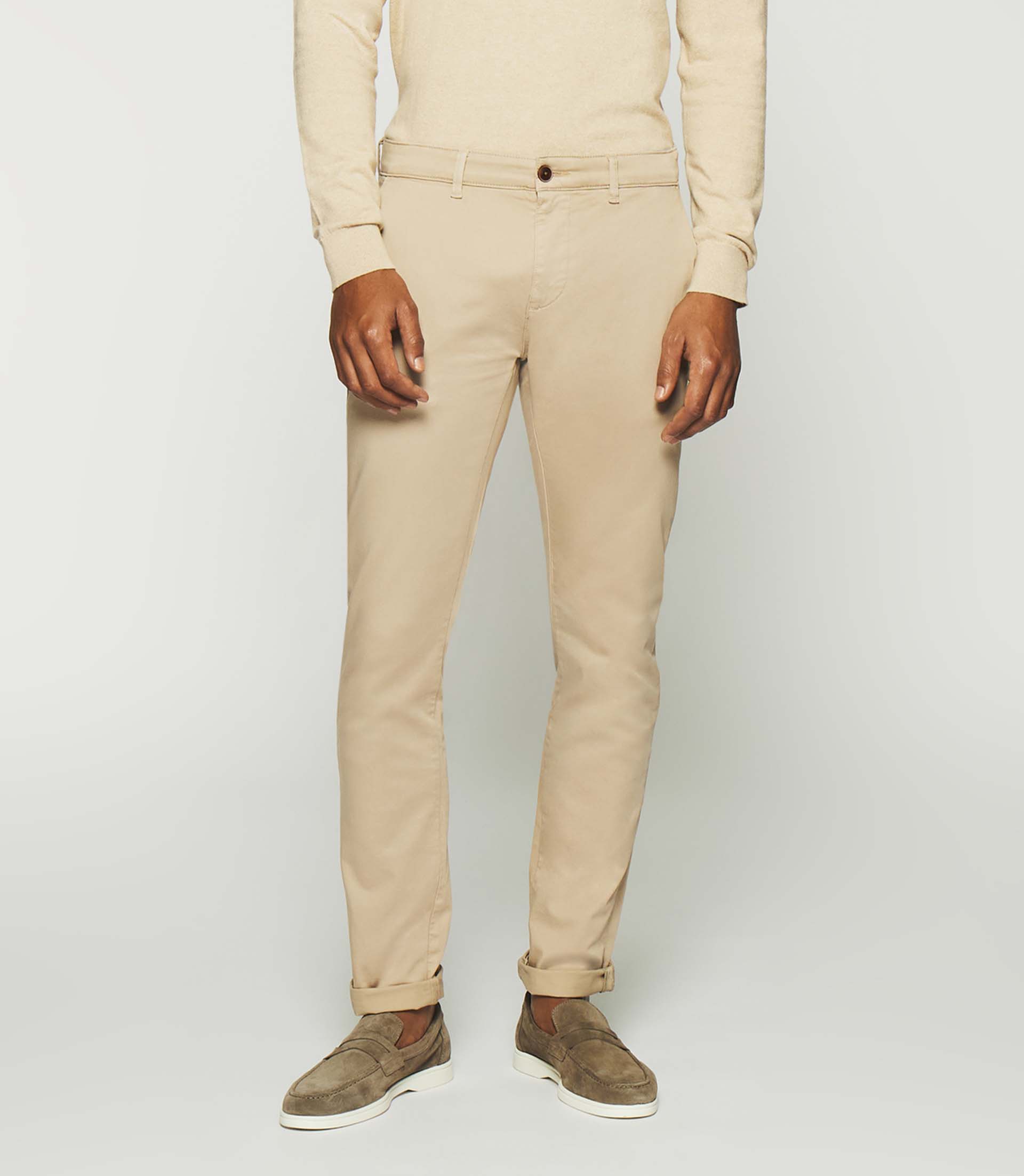 Pantalon chino slim beige mastic PANAMA - IZAC