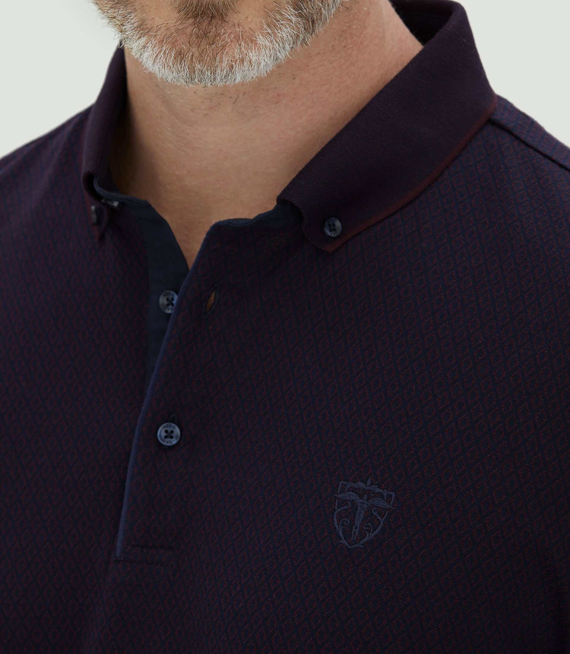 Polo jacquard à manches longues bordeaux "Camelia" - IZAC