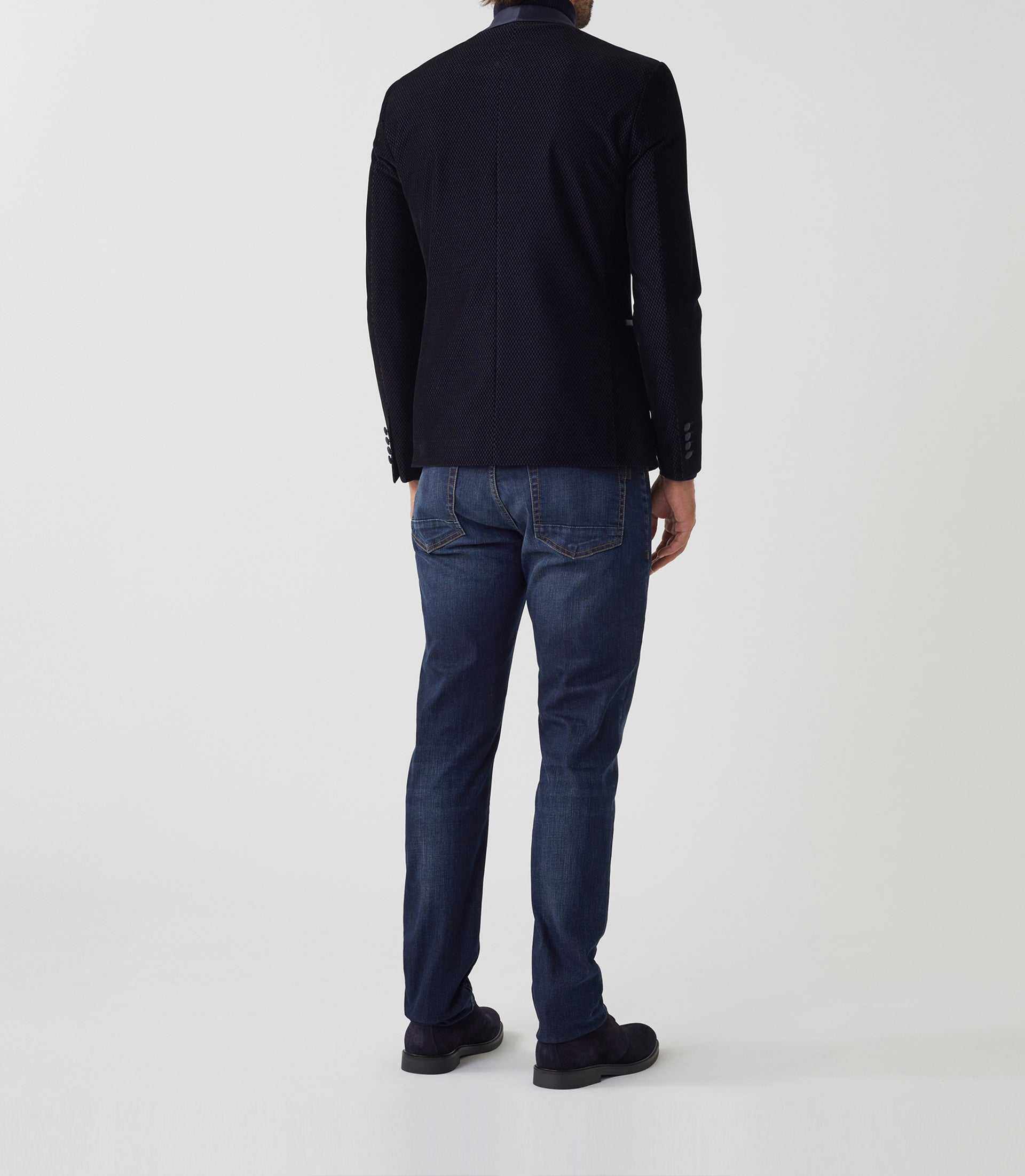 Veste velours col châle satin marine "Voltige" - IZAC